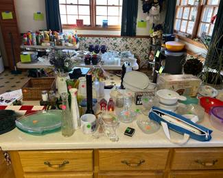 Assorted kitchen items and glasses