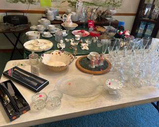 Glassware, serving dishes, and utensils