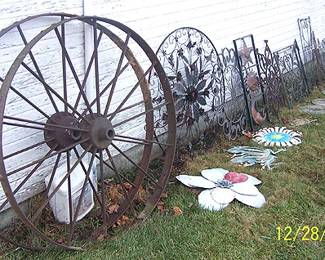 Large metal wheels, metal decorations