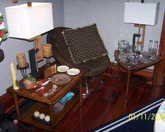 (2) MCM Lane Acclaim tables, MCM lamps, 1970's chair