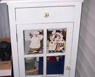 White cabinet w / cook books