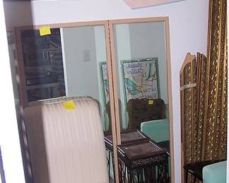 Several chairs, Large frame, tri fold mirror