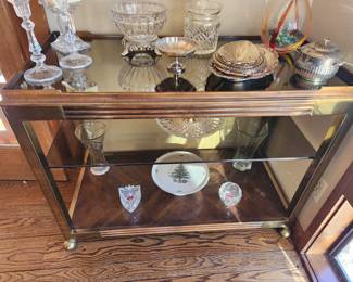 Vintage Mid-Century Modern Drexel 2-Tier Bar Cart. Glass, Crystal, etc.