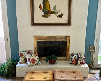 Vintage Billy Baldwin style X Base benches stools & WS Chang original artwork 