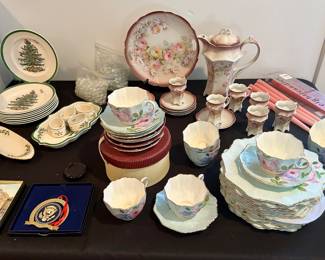 Spode & antique porcelain Cocoa set & dessert plates 
