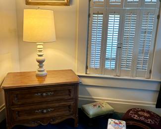 Vintage furniture and antique needlepoint footstools