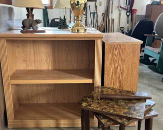 2 low wooden bookshelves