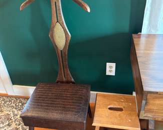 Wooden "valet" with storage seat
