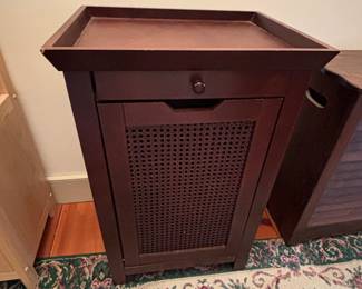 Wooden laundry hamper with drawer and shelf