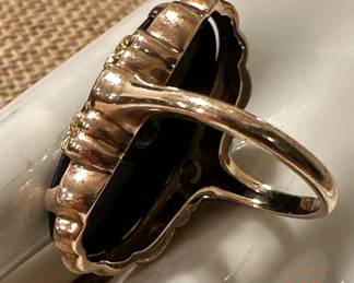 14K GOLD Onyx with Diamond Accent Ring