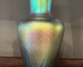 ROBERT HELD Pulled Feather Art Glass Vase