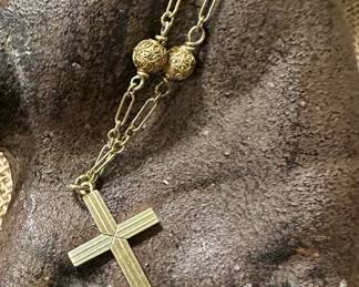 Vintage TIFFANY & CO 14K Gold Cross on Art Deco Style Necklace