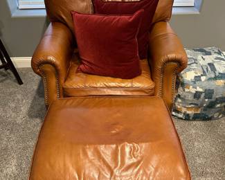 Oversized Leather Armchair with Ottoman