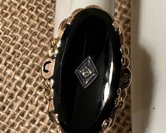 14K GOLD Onyx with Diamond Accent Ring