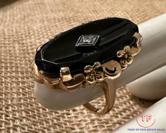 14K GOLD Onyx with Diamond Accent Ring