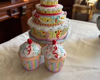 Partylite porcelain tea-light holders. Birthday cake and cupcakes