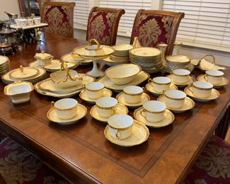 T V Limoges France Gold Encrustel Porcelain La Cloche Set