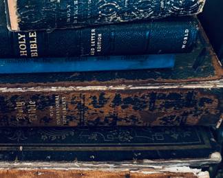 Large collection of antique bibles and other scripture books.
Located upstairs on the far end of back porch