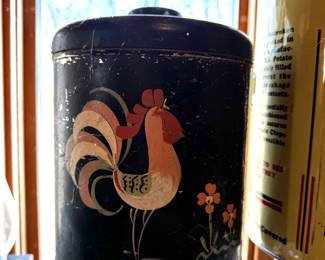 Chicken painted tin container
Located in the “General Store” room, 1st room right off the kitchen