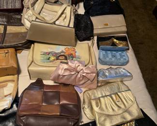 Leather purse, sequined clutch