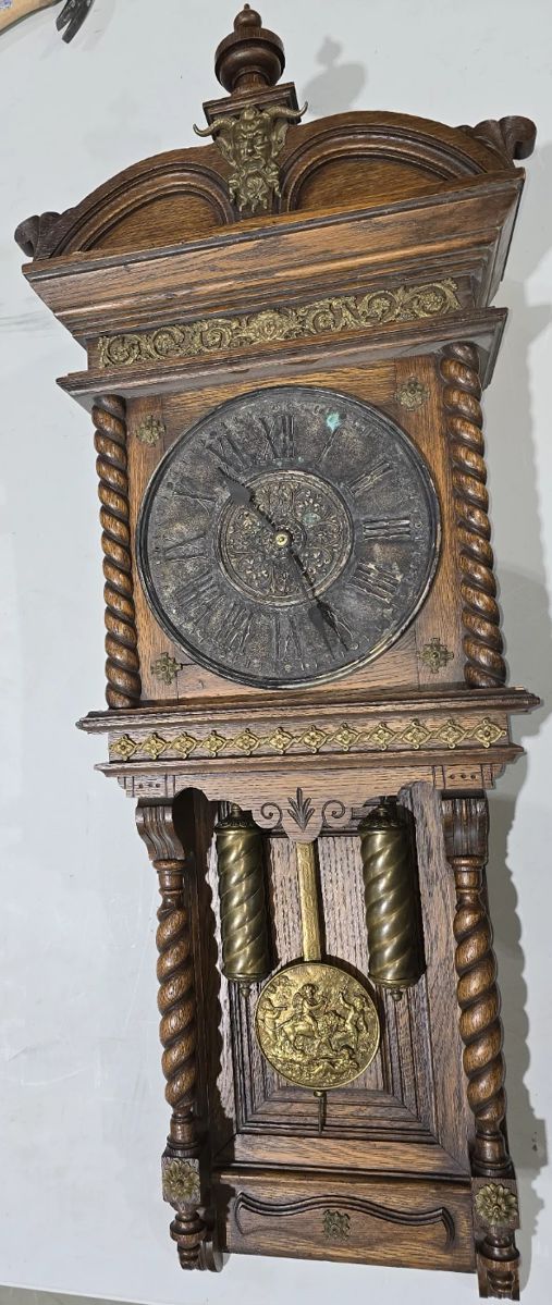 ANTIQUE ANSONIA "NIOBE" OAK PENDULUM WEIGHT DRIVEN CLOCK. 