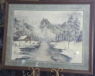 ORIGINAL WATERCOLOR MOUNTAIN SCENE PAINTING