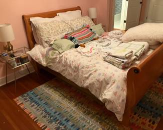 'West Elm' Full/Queen Sleigh Bed & Bedding; Area Rug also available