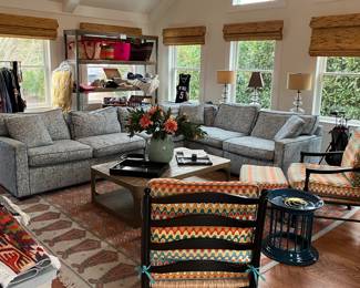 'Pottery Barn' Down-filled Sectional sofa, Blue/White Coastal Design