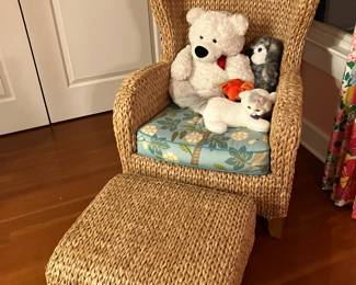Pottery Barn Woven Seagrass Wingback Armchair and Ottoman with Cushion