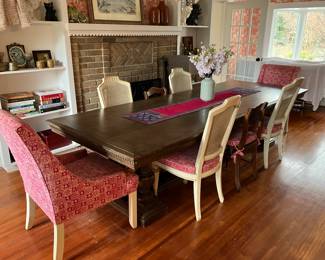 Restoration Hardware Extra-Long Farmhouse-style Wood Dining Table, with 2 extra-wide extension leaves (shown without leaves)
