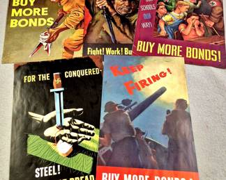 Vintage W. W. II War Bonds advertising sheets and pages
