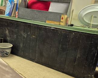 Large selection of primitives. Primive painted black wood flower box with green metal cover lid