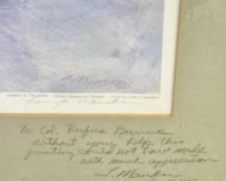 Signed and dated remark "To Col. Rufus Burrus Without your help this painting could not have made with much appreciation L. Mansker Dec. 19, 1975"
