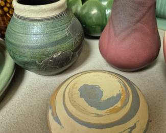 Van Briggle, J. Diller Raku, McCoy, swirl souvenir 
