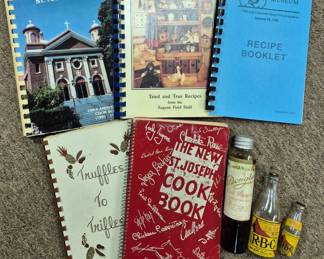 Vintage St. Joseph cookbooks. "St. Mary's, Eugene Field School, Pony Express, Jr. League Truffles To Trifles and Jr. League The New St. JosephCook Book"