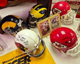 Much sports memorabilia. 