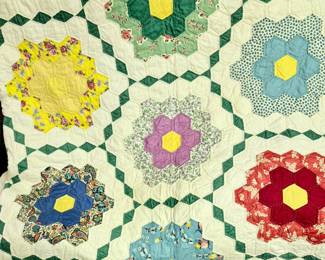 Vintage "FlowerGarden" colorful quilt