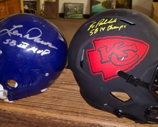 Autographed Len Dawson" football helmet and autographed "Ed Podolak" Kansas City Chiefs helmet