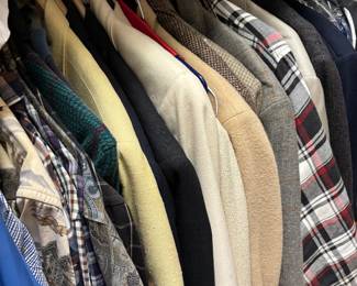 Mens Apparel coats, sports coats slacks, Polo Shirts and a tuxedo