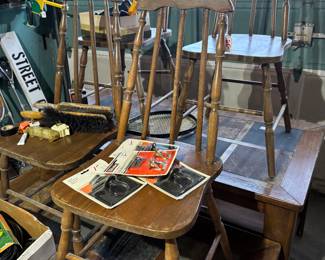 These Chairs are early american approx 100 years old.  Tables are Oak with slate inserts