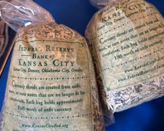 Federal Reserve Bank of Kansas City Shreaded money in bags
