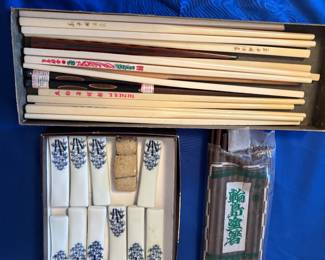 Chopsticks and blue and white rests