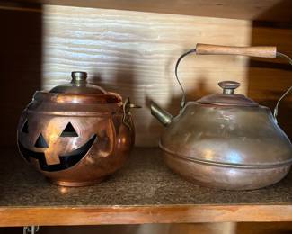 Copper Tea Kettles, Pumpkin Face