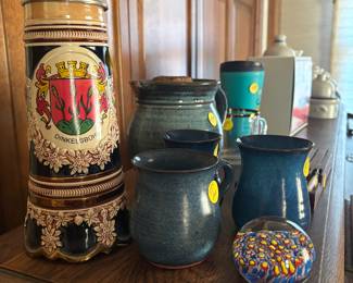 Great Pottery, paperweights and Steins