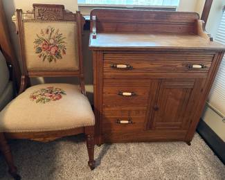 Antique side table and chair