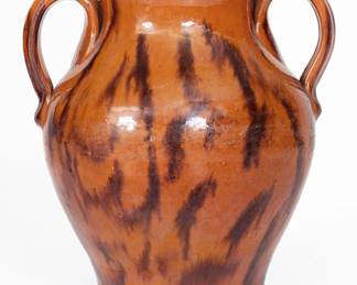 Exceptional Open-Handled Redware Jar with Brown-Slip Stripe Decoration, Inscribed "C," attributed to the Cain Pottery, Sullivan County, TN, circa 1830-1880 ($6,000 - $10,000)