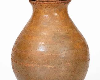 Unusual Glazed Redware Jar with Lid, probably Greene County, TN origin, circa 1820-1850. ($400-$600)
