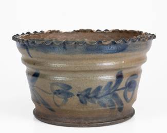 Extremely Rare Stoneware Flowerpot with Cobalt Floral Decoration, attributed to the Decker Pottery, Washington County, TN, circa 1872-1910 ($2,000 - $4,000)