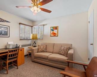 LIGHTLY USED NEW SOFA BED, VINTAGE DESK, MCM CHAIR