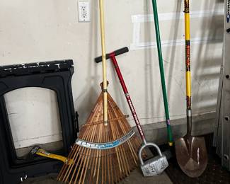 saw horses rake ax weasel edger chopper shovel push broom